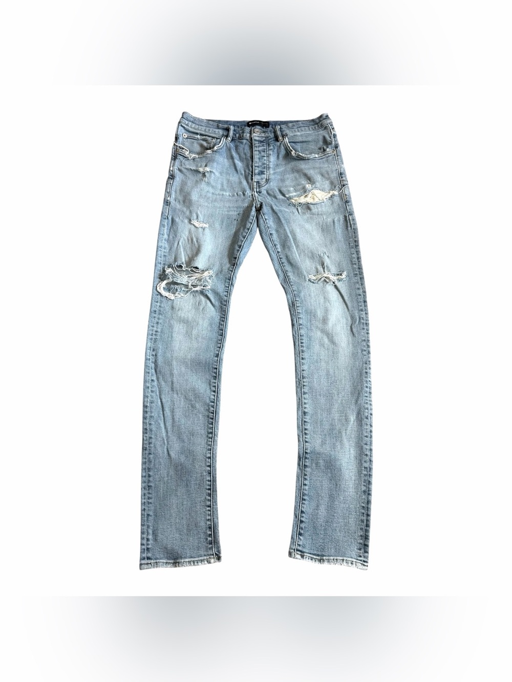 Purple Brand Men’s P001 Skinny Jeans Sz 34x32 Distressed Holes Light Blue Denim